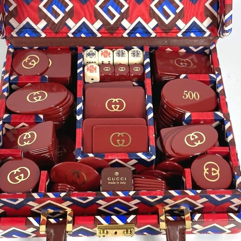 GUCCI 662474 playing cards chips Geometric G Briefcase Poker Set Dice Unused